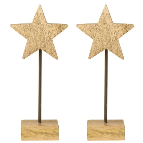 Artículo Estrella de madera natural estrellas de madera para colocar de pie H23cm 2 uds