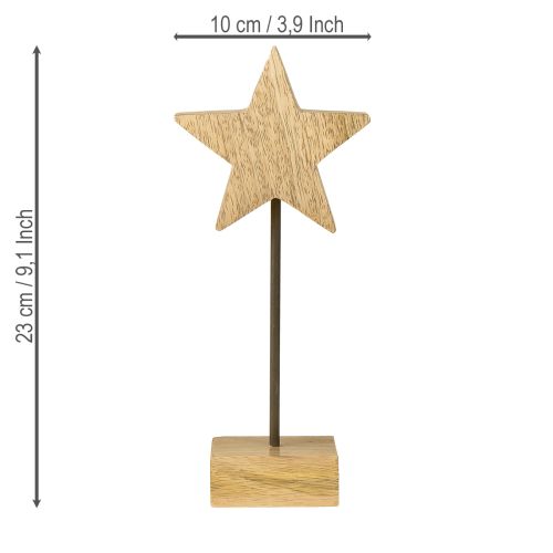 Artículo Estrella de madera natural estrellas de madera para colocar de pie H23cm 2 uds