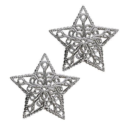 Artículo Estrella de metal plateado 6cm 20uds