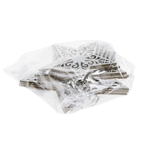Floristik24 Estrella plateada para colgar 8cm - 12cm 9ud