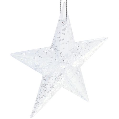 Artículo Decoración navideña Estrella para colgar Transparente con purpurina 9.5cm 12pcs