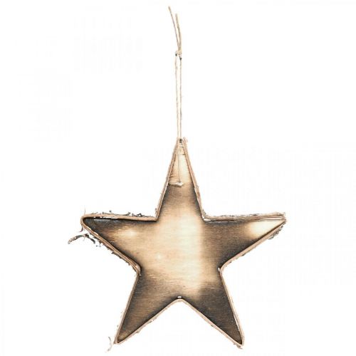 Artículo Estrella de madera para colgar adornos de árbol de Navidad con llamas de la naturaleza Al. 15 cm