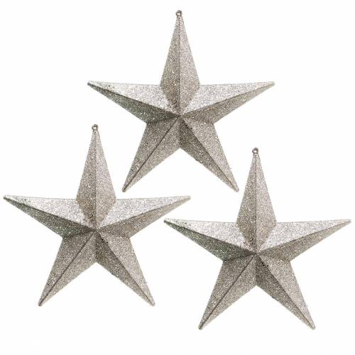Floristik24 Estrellas purpurina para colgar champagne Ø21cm 3pcs