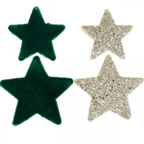Floristik24 Decoración de dispersión de estrellas mezcla Navidad verde y dorada 4cm/5cm 40 piezas