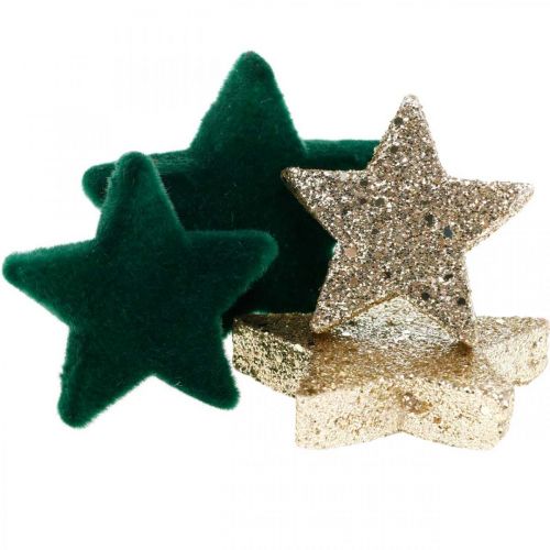 Floristik24 Decoración de dispersión de estrellas mezcla Navidad verde y dorada 4cm/5cm 40 piezas