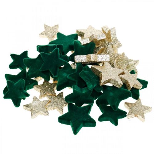 Floristik24 Decoración de dispersión de estrellas mezcla Navidad verde y dorada 4cm/5cm 40 piezas