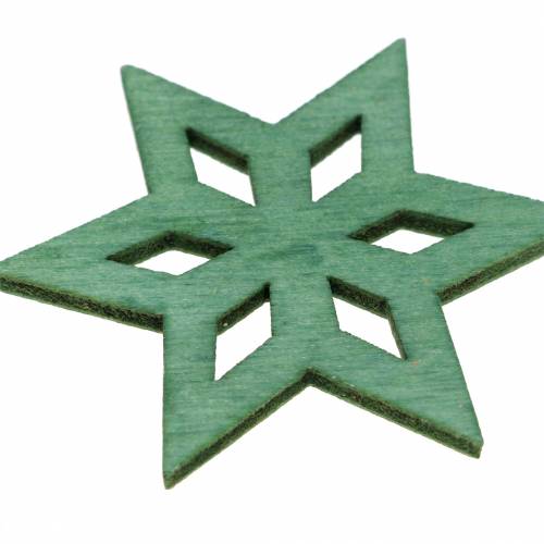 Floristik24 Decoración dispersa estrella de madera mezcla verde 4cm 72 piezas