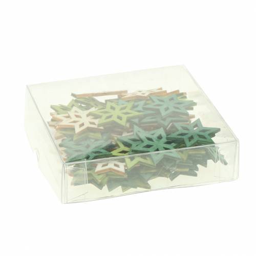 Floristik24 Decoración dispersa estrella de madera mezcla verde 4cm 72 piezas