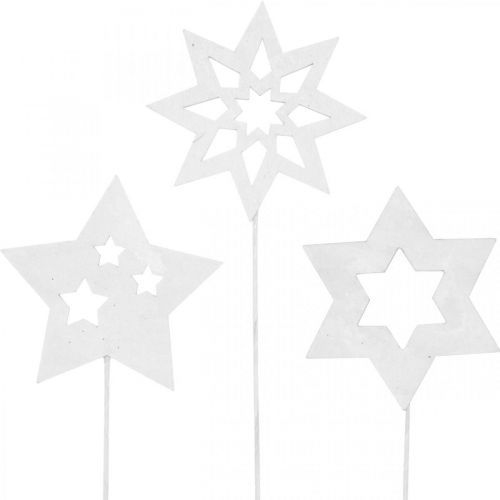 Floristik24 Estrellas con forma de flor, Adviento, decoración floral, estrellas de madera natural, blanco, brillo dorado L27/28,5cm 18 piezas