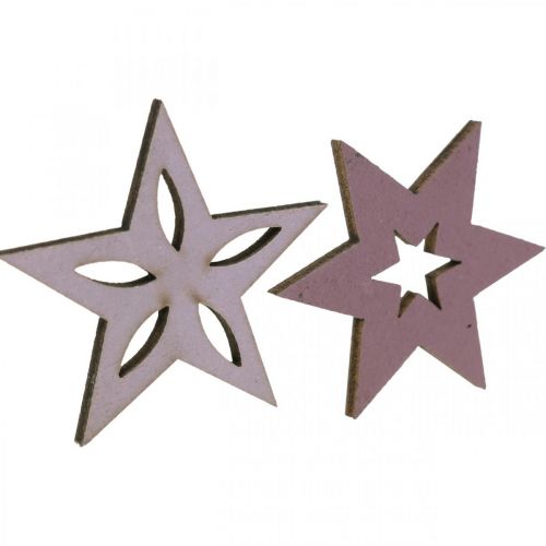 Artículo Estrellas de madera decorativas flores de pascua moradas autoadhesivas 4cm mezcla 36pcs