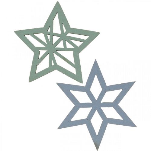 Artículo Deco estrellas madera azul, verde estrellas madera Navidad 4cm mezcla 36pcs