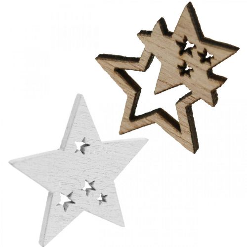 Floristik24 Streudeko estrella madera naturaleza, mesa blanca decoración 3cm mezcla 72pzs