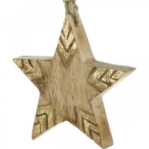 Floristik24 Estrella de madera de mango natural, adornos para árboles de Navidad dorados 12cm 4 piezas