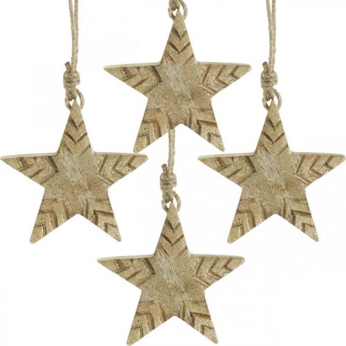 Floristik24 Estrella de madera de mango natural, adornos para árboles de Navidad dorados 12cm 4 piezas