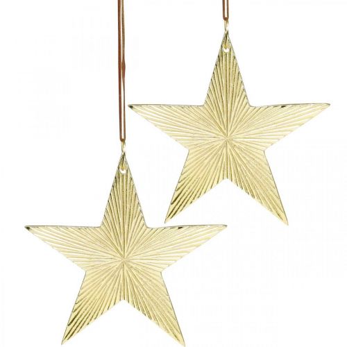 Artículo Estrella dorada, decoración de adviento, colgante decorativo para Navidad 12×13cm 2pcs