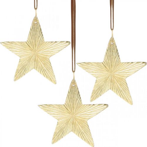 Floristik24 Estrellas para colgar, adornos de metal, adornos para árboles de Navidad dorados 9,5 × 9,5cm 3ud