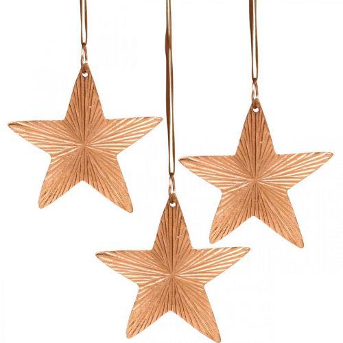Colgante estrella, decoración navideña, decoración de metal cobre 9,5 × 9,5 cm 3 piezas