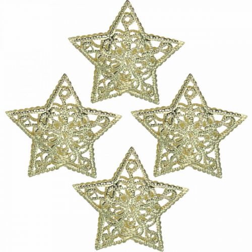 Artículo Estrellas decorativas dispersas, accesorio de cadena ligera, Navidad, decoración de metal dorado Ø6cm 20 piezas