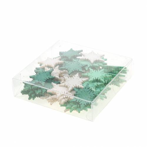 Artículo Decoración dispersa Estrella navideña verde, blanco surtido 4cm 72 piezas