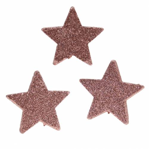 Floristik24 Estrella con purpurina espolvorear decoración 6.5cm rosa 36pcs