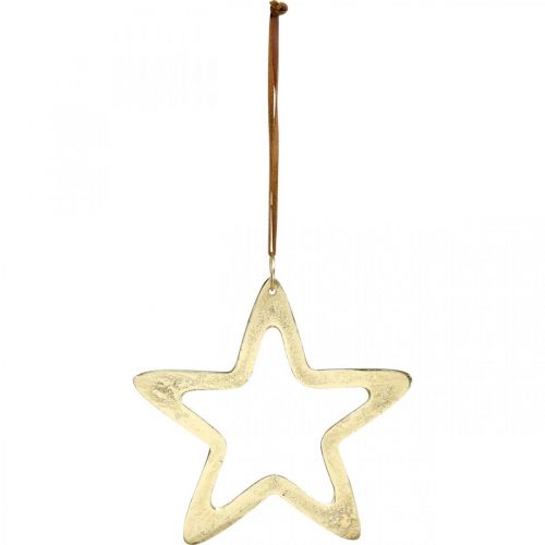 Artículo Colgante navideño, estrella decorativa para Adviento, estrella decorativa dorada 14 × 14cm