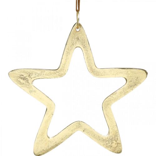 Artículo Colgante navideño, estrella decorativa para Adviento, estrella decorativa dorada 14 × 14cm