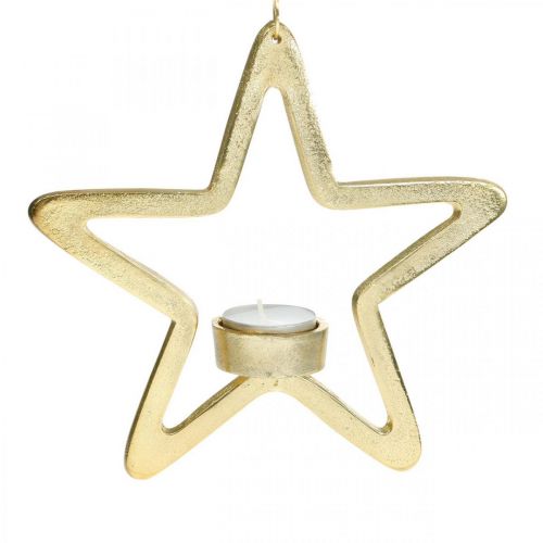 Portavelas decorativo estrella para colgar metal dorado 20cm