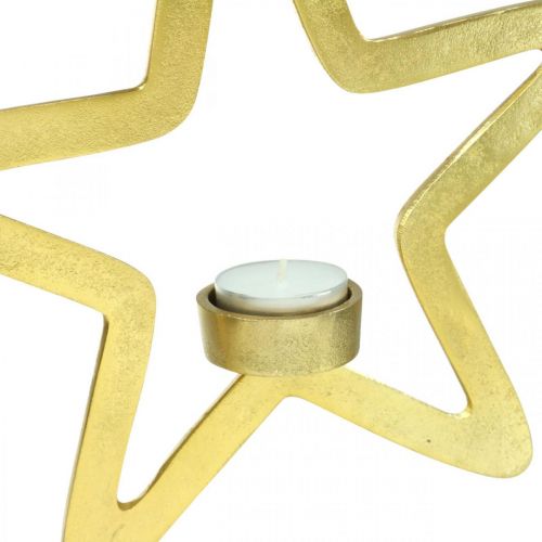 Artículo Portavelas decorativo estrella de metal para colgar dorado 24cm