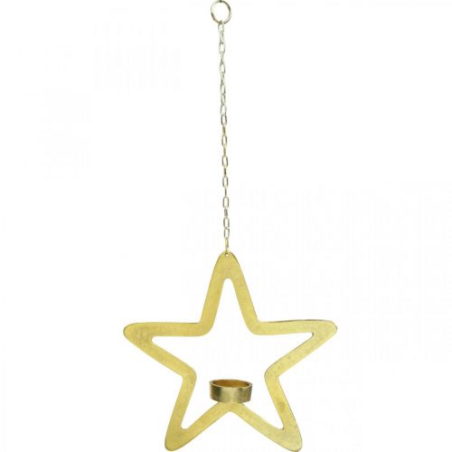 Artículo Portavelas decorativo estrella de metal para colgar dorado 24cm