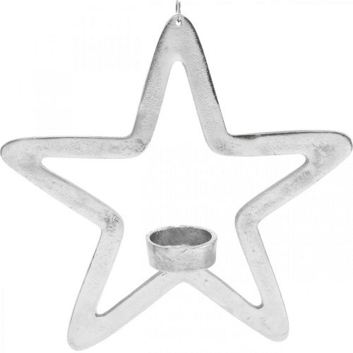Portavelas decorativo estrella de metal para colgar plateado 24cm