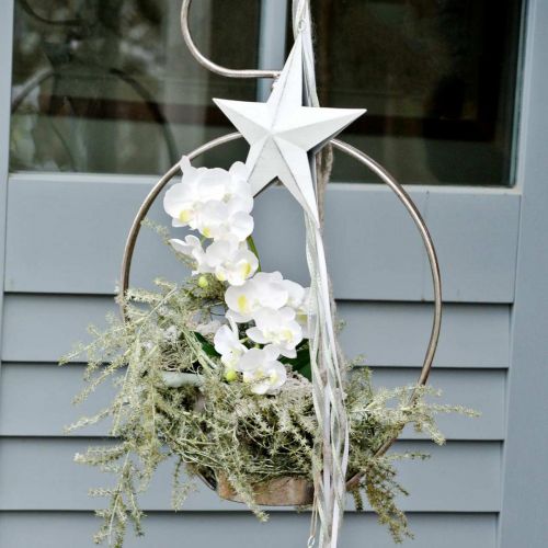 Artículo Estrella para colgar, adornos para árboles de Navidad, adorno de metal blanco 19,5 × 18,5cm