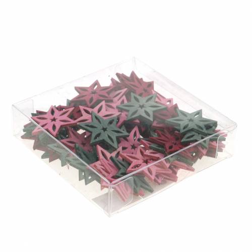 Artículo Decoración dispersa estrella rosa, gris madera variada 4cm 72 piezas