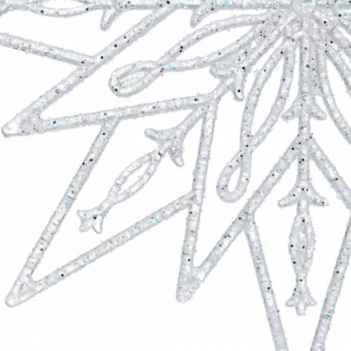 Artículo Estrella de hielo decorativa para colgar transparente, purpurina 24,5cm 6ud