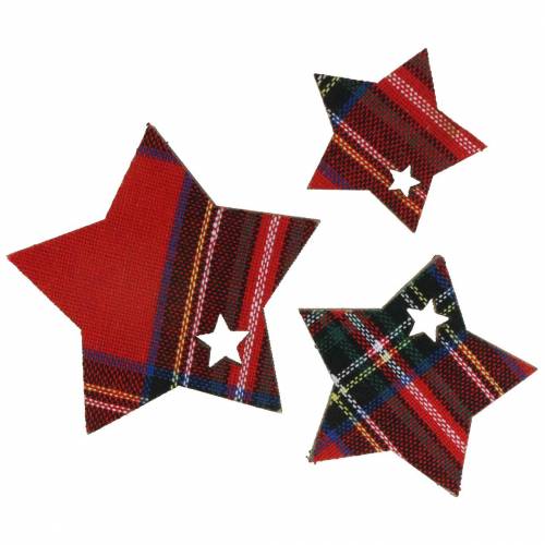 Floristik24 Decoración dispersa estrella a cuadros rojo surtido 3/4/5cm 48 piezas
