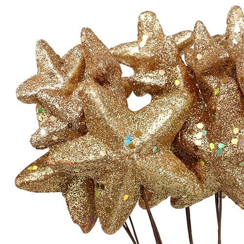 Floristik24 Estrellas agrupadas con glitter gold 60cm 5pcs