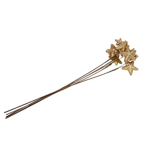 Floristik24 Estrellas agrupadas con glitter gold 60cm 5pcs