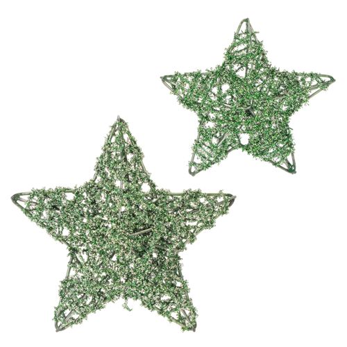 Juego de estrellas decorativas de alambre verde, dos tamaños, 10 cm, 12 piezas