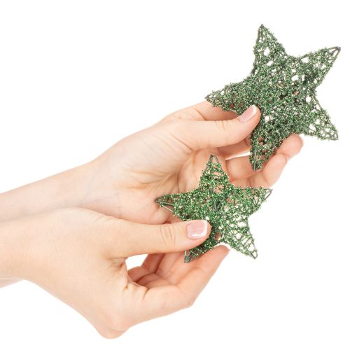 Juego de estrellas decorativas de alambre verde, dos tamaños, 10 cm, 12 piezas | Floristik24.es