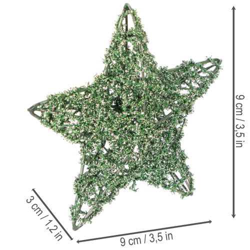 Juego de estrellas decorativas de alambre verde, dos tamaños, 10 cm, 12 piezas | Floristik24.es