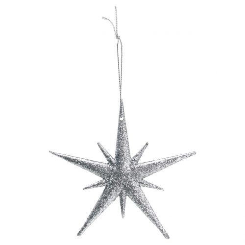 Artículo Decoración para árbol Estrella para colgar color plata con purpurina 13cm 12pzs