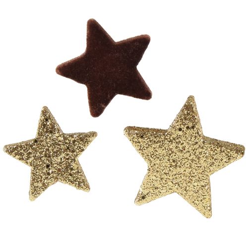 Floristik24 Decoración de estrellas dispersas mezcla decoración navideña marrón y dorada 4cm/5cm 40 piezas