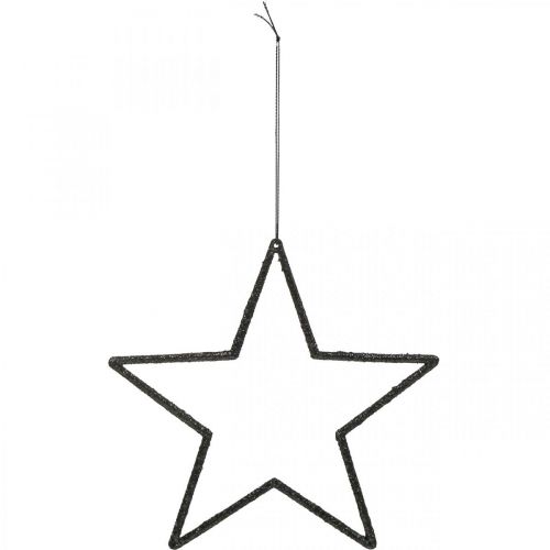Artículo Colgante estrella decorativa navideña con purpurina negra 17,5 cm 9 piezas