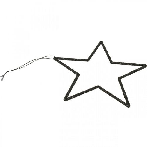 Artículo Colgante estrella decorativa navideña con purpurina negra 17,5 cm 9 piezas