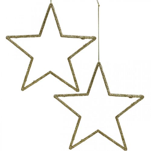 Artículo Adorno navideño estrella colgante brillo dorado 12cm 12pcs