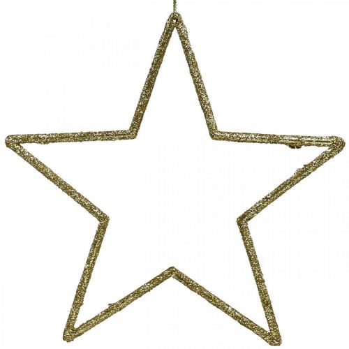 Adorno navideño estrella colgante brillo dorado 17.5cm 9pcs