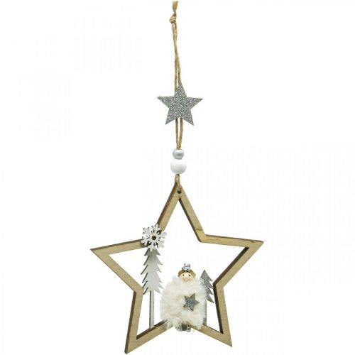 Decoración navideña estrella percha deco de madera Ø13.5cm 4pcs