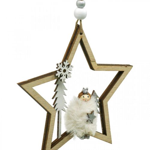 Decoración navideña estrella percha deco de madera Ø13.5cm 4pcs