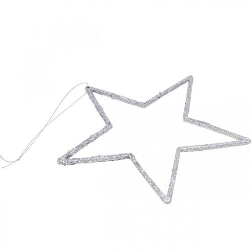Artículo Decoración navideña colgante estrella brillo plateado 17,5 cm 9 piezas