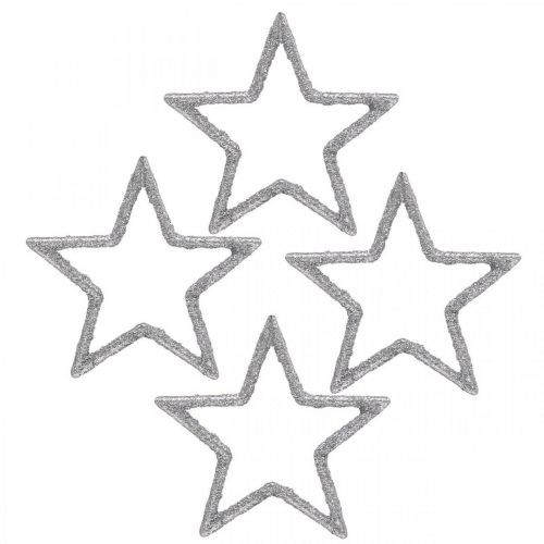 Artículo Adorno disperso Estrellas navideñas purpurina plateada Ø4cm 120p