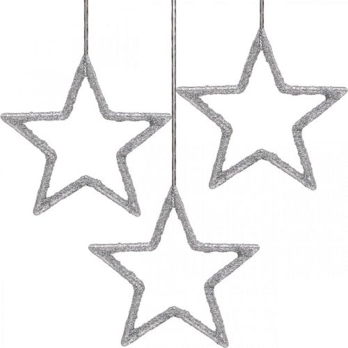 Floristik24 Adorno navideño estrella colgante plata brillo 7.5cm 40p